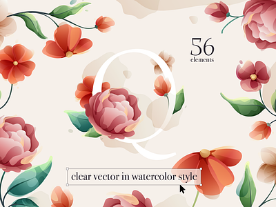 Watercolor style flowers vector set alphabet botanical bouquet flower rose watercolor