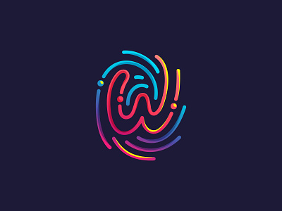W letter logo made of fingerprint fingerprint icon line logo mark multicolor vivid