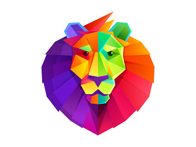 Rainbow lion head color crystal head lion logo low poly mark rainbow