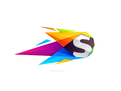 S letter comet letter logo low poly multicolor polygonal s