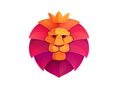 Lion head crown face head lion logo mane mark red