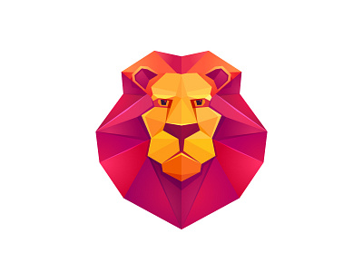 Lion head face head lion logo low poly mane mark origami red