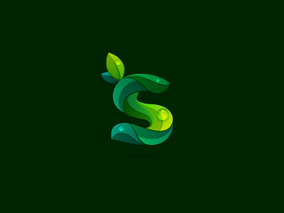 S letter dew green leaf leaves letter logo mark s