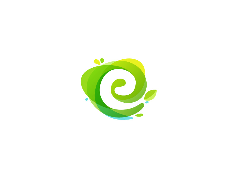 Watercolor E leaf eco watercolor splash drop violet letter e negative space