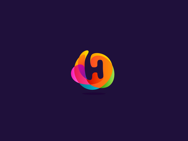 H letter negative space h letter drop background splash multicolor colorful