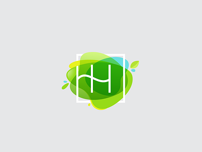 Watercolor H drop eco green leaf letter h logo splash square watercolor