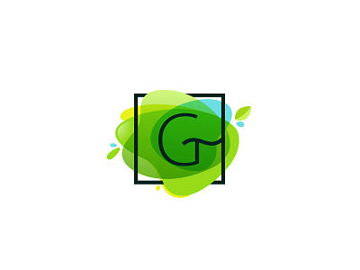Green G drop eco green leaf letter g logo splash square watercolor