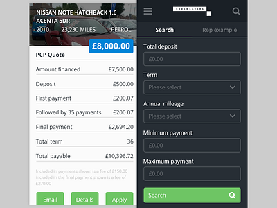 Car Payment Search Mobile App car mobile money motor finance payment web app