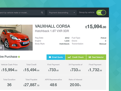Car Payment Search Desktop App car car finance money motor motor finance table web app