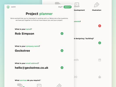 Geckotree Project Planner Page checkbox dropdown form geckotree icons input planner project planner textarea