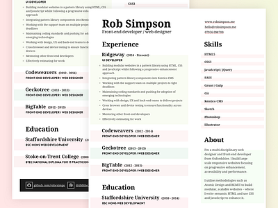 Rob Simpson Resume cv education experience print resume skills typography