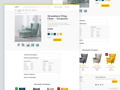 Ecommerce UI Kit Product Page clean ecommerce furniture minimal shopping ui