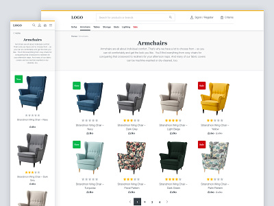 Ecommerce UI Kit Product Listing Page clean ecommerce furniture minimal shopping ui