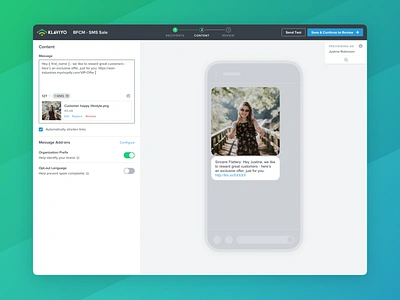 Klaviyo SMS Builder builder cards content builder input marketing mms mobile sms web app web apps webdesign