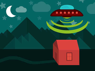 Abduction alien flat illustration mountain night space ufo