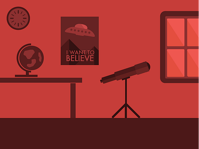 Space Guy's Room flat i want to believe illustration red room telescope ufo xfiles