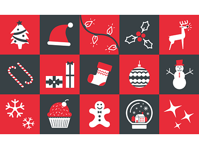 Happy Holidays Icon Set christmas flat grey holidays icons illustrations red