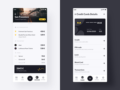Travel Expense App 💶 add app back call to action card cards costs cta dashboard design expenses ios money navigation photograph picture settings travel ui ux