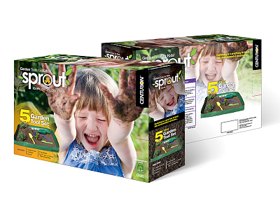 Sprouts box concept garden tools kids line package design