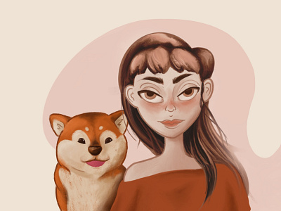 Shiba Eternal brunette character character design digital art digital illustration digital painting dog dog illustration egirl illustration muted colors pastel pet pet illustration pet puppy procreate procreate app procreate art shiba inu terracotta