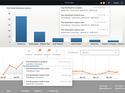 Downloads in Progress Popover alert dashboard download export interface design module popover popper ui ux user experience user interface ux web app web design