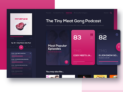 Podcast Player Ideation audio app card cody ko desktop app interface design ipad jangucreates player podcast podcast app podcasting responsive design scrolling tiny meat gang user experience user interface ux volume web design website