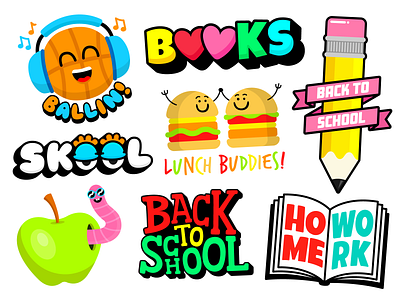 Back to School back to school books colourful education flat illustration ios kids learning pencil school stickers vector