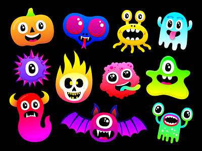 Halloween Stickers character character design colourful design eyes ghost ghoul gradient halloween illustration ios monsters pumpkin silly simple skull