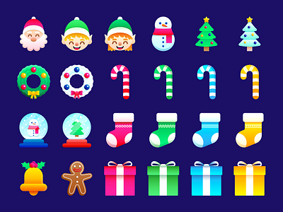 Holiday Stickers candy candy cane elf elves gifts gingerbread holidays jingle bells ornament presents santa scarf simple snow snowflake snowglobe snowman stickers stockings wreaths