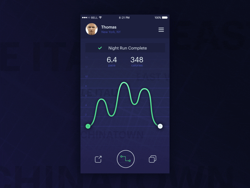 Map - Stats Transition app graph interaction map running stats transition ui ux