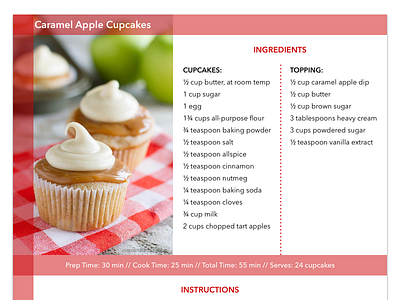 Daily UI #040: Recipe 040 apple caramel cupcakes daily gingham recipe red ui