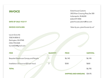 Daily UI #046: Invoice 046 daily green greenhouse invoice ui white
