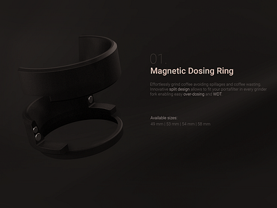 Magnetic dosing ring 3d 3d model 3d render black coffee dark design dosing ring espresso fosing ring funnel gold landing landing page magnetic marketing product product design