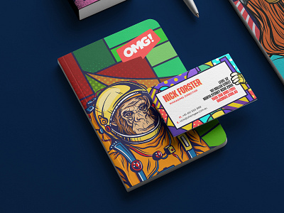 OMG! Brand Identity bold brand brand design brand identity branding business card business card design colorful funky journal namecard notebook omg omg rebrand pop pop art pop culture quirky stained glass stained glass art