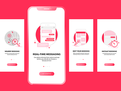 Saloniz Walkthrough iphone app beauty booking illustration pink ui ux vector ưalkthrough