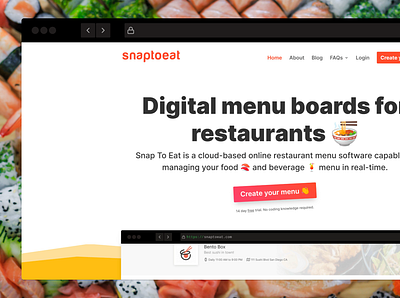 Snap To Eat App food landing page saas simple typography white