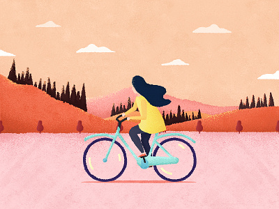 采风 girl ride a bicycle 插图 插画 植物