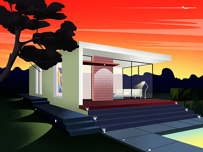 Rose sunset-illustration art clean design illustration sunset villa