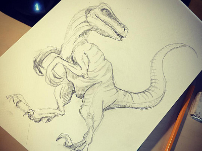 Raptor character dinosaur pencil sketch