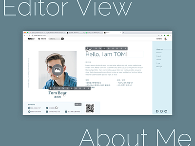 Profile Page Editor blue editorial profile text editor website website builder
