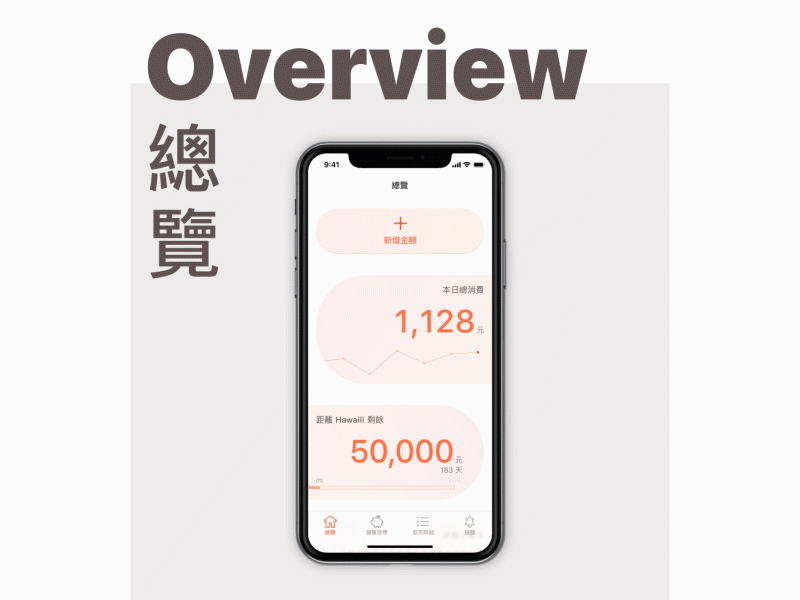 $ app overview page accounting app app chinese design minimal orange ui