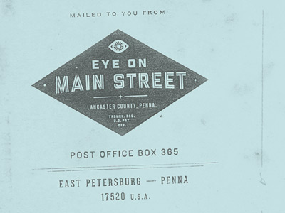 Eye on Main Street Envelope address blue diamond envelope eye eye on main street lancaster post office box projekt projekt inc. sean costik vintage