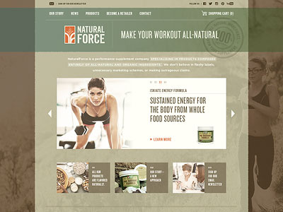 NaturalForce website brown earth tones homepage natural natural force navigation projekt inc. sean costik stamp ui website workout