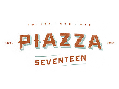 Piazza full logo typography logo texture vintage red blue restaurant pizza piazza projekt inc. piazza 17 sean costik projekt