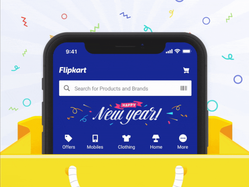 Happy New Year 2018 2018 animation celebration confetti ecommerce flipkart happy new year homepage interaction iphone x new year principle