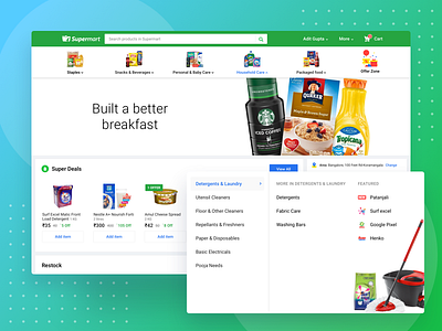 Supermart Homepage Desktop banner design desktop ecommerce flipkart grocery homepage menu products shopping supermart ui