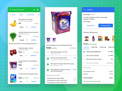 Supermart Mobile browse checkout delivery design ecommerce flipkart food grocery product page shopping supermart ux