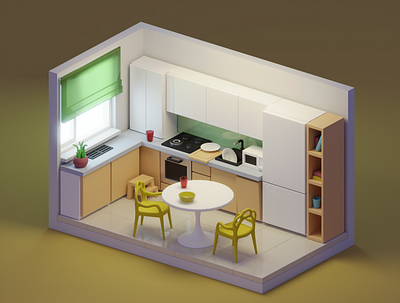 Low Poly Isometric Kitchen 3d blender cycles illustration isometric kitchen low poly lowpolyart modern