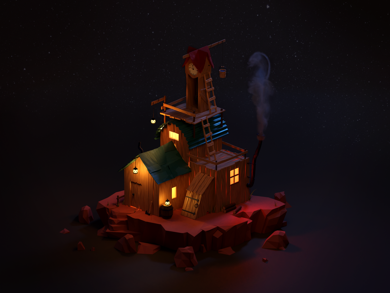 Clock Tower Cabin At Night By Bogdan Burcescu On Dribbble Images, Photos, Reviews