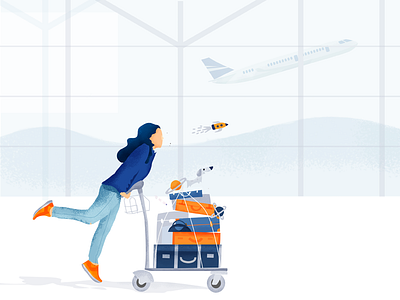 Travel Excitement airplane airport excited girl illustration luggages travel